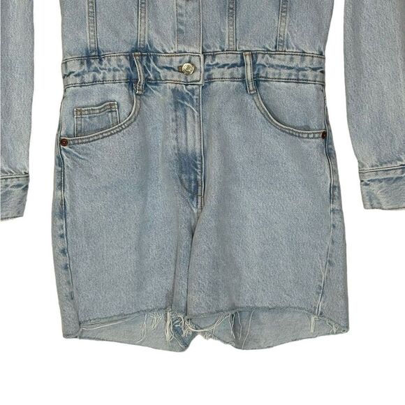 Zara Denim Jumpsuit Long Sleeve Shorts | Size S - Picture 7 of 11